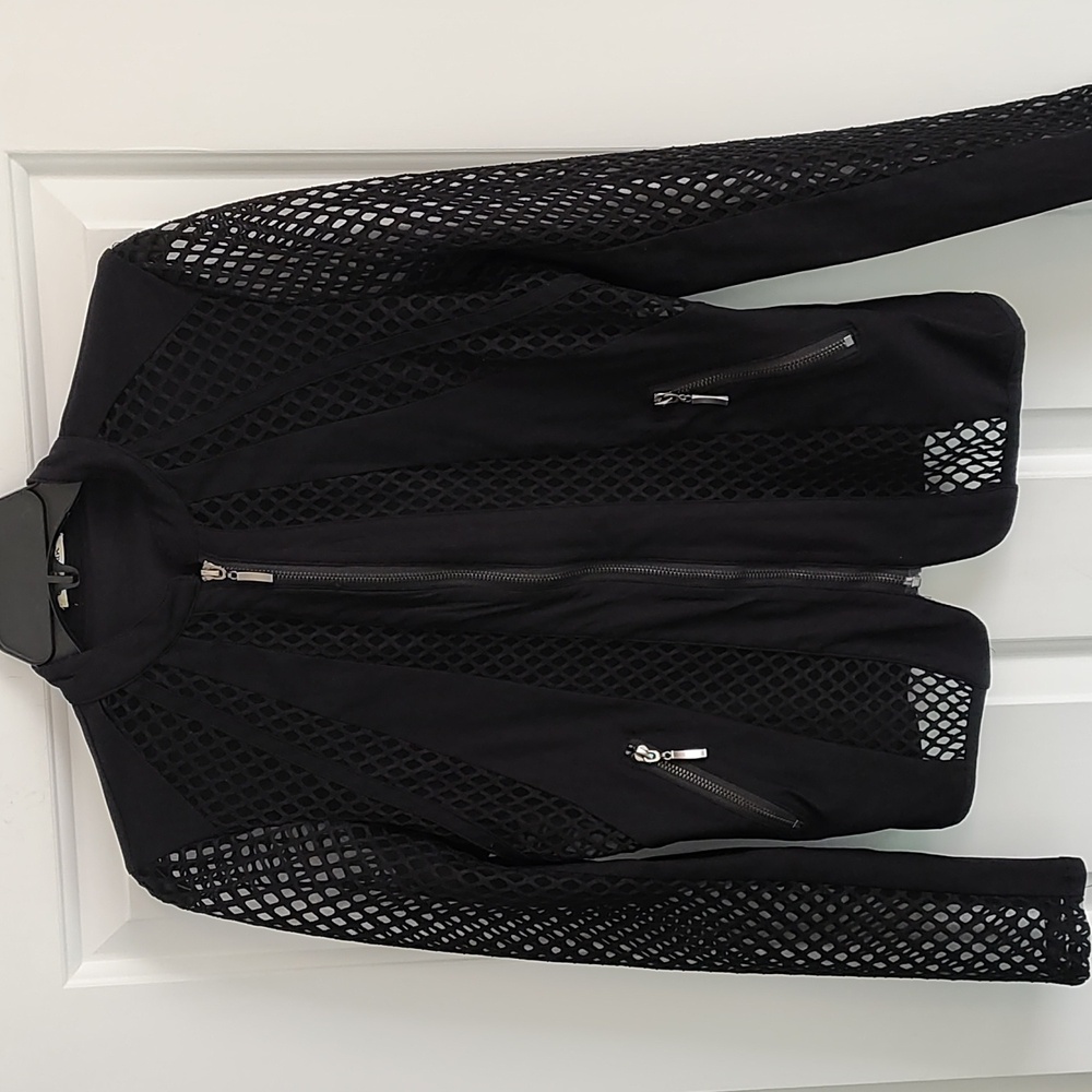 Carmin black open panel mesh long sleeves jacket